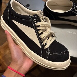Rick Owens Black and Cream Sneakers